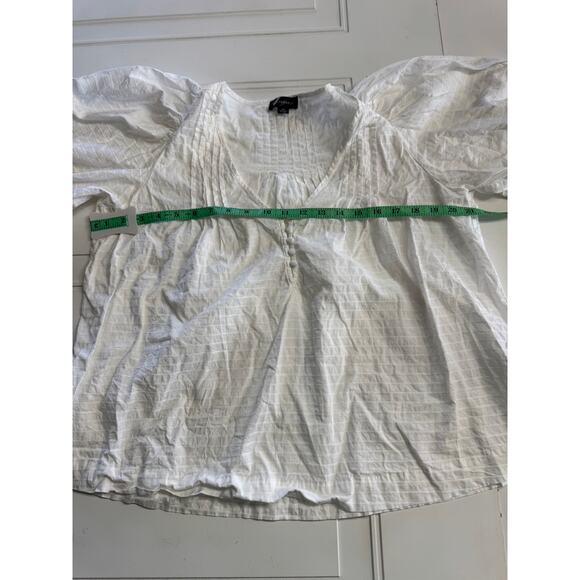 Summersalt White Pleated Button Up Henley Puff Sleeve Top, Sz M - Picture 4 of 5